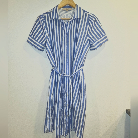 Loft blue & white button down waist tie short sleeve dress - Picture 6 of 6